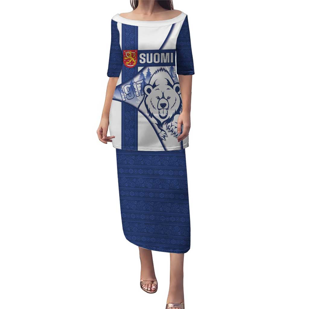 Personalised Finland Independence Day Puletasi Suomi 1917 Proud Flag Finnish Folk Pattern - Wonder Print Shop