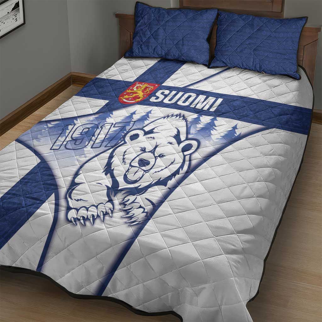 Finland Independence Day Quilt Bed Set Suomi 1917 Proud Flag Finnish Folk Pattern - Wonder Print Shop