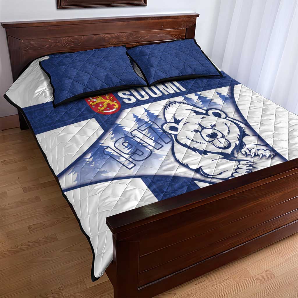 Finland Independence Day Quilt Bed Set Suomi 1917 Proud Flag Finnish Folk Pattern - Wonder Print Shop