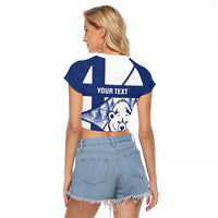 Personalised Finland Independence Day Raglan Cropped T Shirt Suomi 1917 Proud Flag Finnish Folk Pattern - Wonder Print Shop