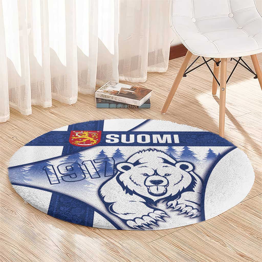 Finland Independence Day Round Carpet Suomi 1917 Proud Flag Finnish Folk Pattern - Wonder Print Shop
