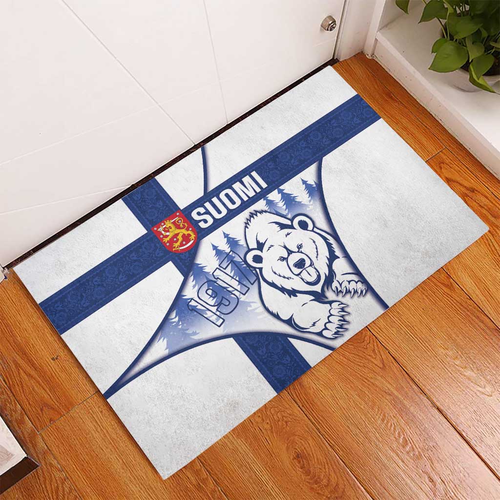 Finland Independence Day Rubber Doormat Suomi 1917 Proud Flag Finnish Folk Pattern - Wonder Print Shop