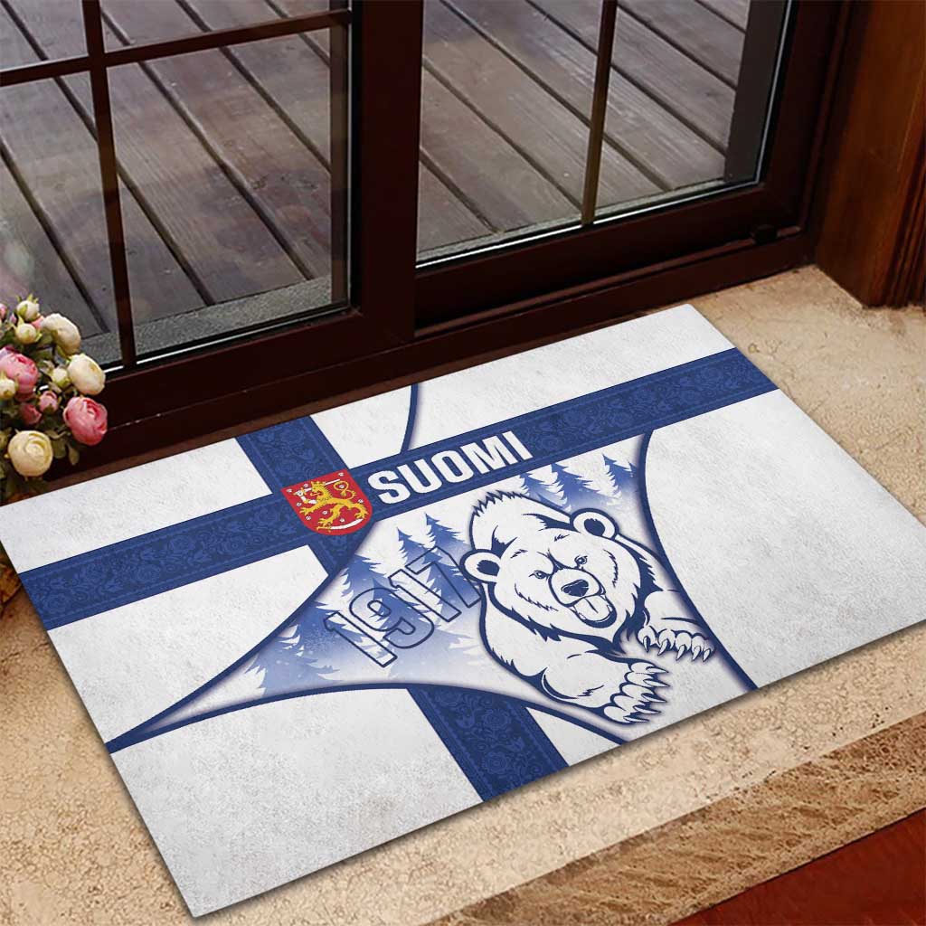Finland Independence Day Rubber Doormat Suomi 1917 Proud Flag Finnish Folk Pattern - Wonder Print Shop