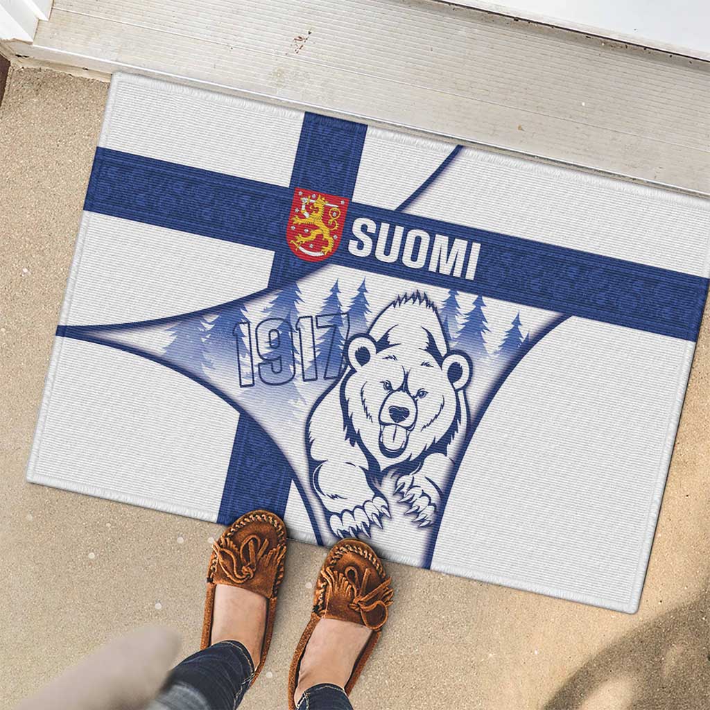 Finland Independence Day Rubber Doormat Suomi 1917 Proud Flag Finnish Folk Pattern - Wonder Print Shop