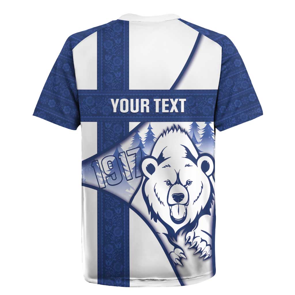 Personalised Finland Independence Day Rugby Jersey Suomi 1917 Proud Flag Finnish Folk Pattern - Wonder Print Shop