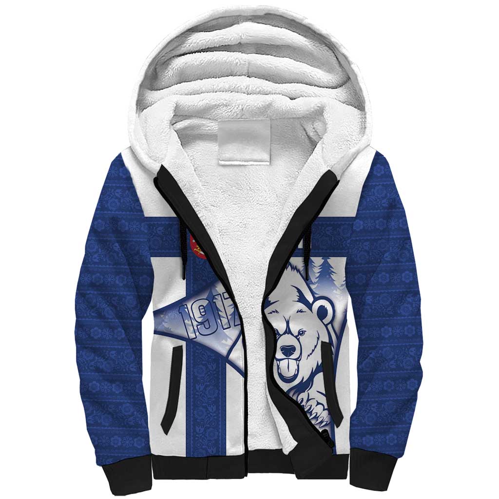 Personalised Finland Independence Day Sherpa Hoodie Suomi 1917 Proud Flag Finnish Folk Pattern - Wonder Print Shop