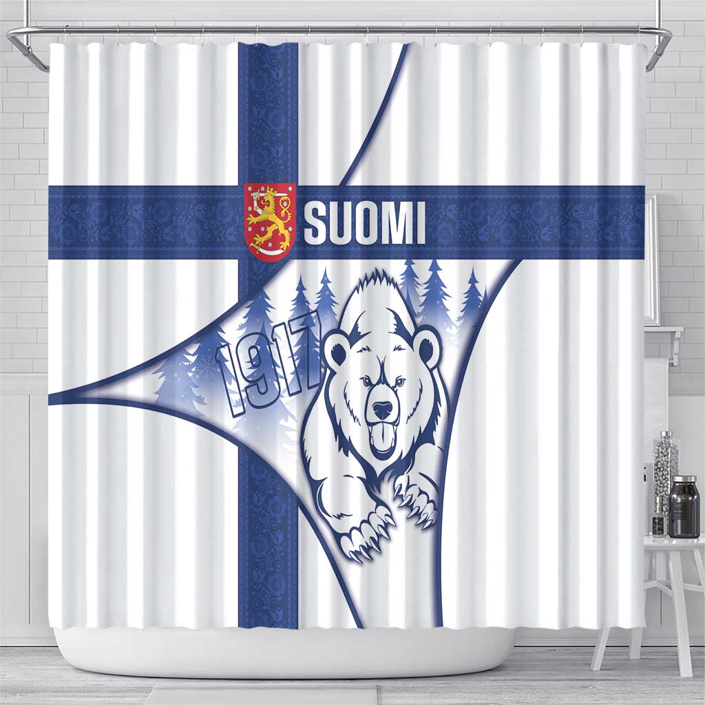 Finland Independence Day Shower Curtain Suomi 1917 Proud Flag Finnish Folk Pattern - Wonder Print Shop