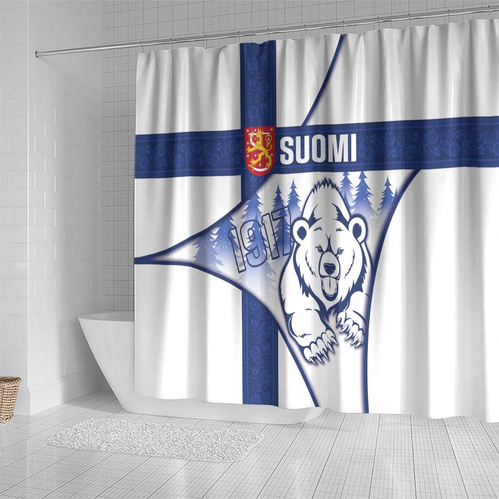Finland Independence Day Shower Curtain Suomi 1917 Proud Flag Finnish Folk Pattern - Wonder Print Shop