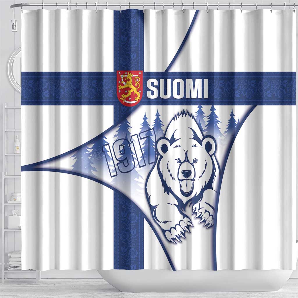 Finland Independence Day Shower Curtain Suomi 1917 Proud Flag Finnish Folk Pattern - Wonder Print Shop