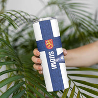 Personalised Finland Independence Day Skinny Tumbler Suomi 1917 Proud Flag Finnish Folk Pattern - Wonder Print Shop