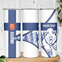 Personalised Finland Independence Day Skinny Tumbler Suomi 1917 Proud Flag Finnish Folk Pattern - Wonder Print Shop