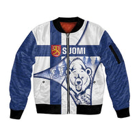 Personalised Finland Independence Day Sleeve Zip Bomber Jacket Suomi 1917 Proud Flag Finnish Folk Pattern - Wonder Print Shop