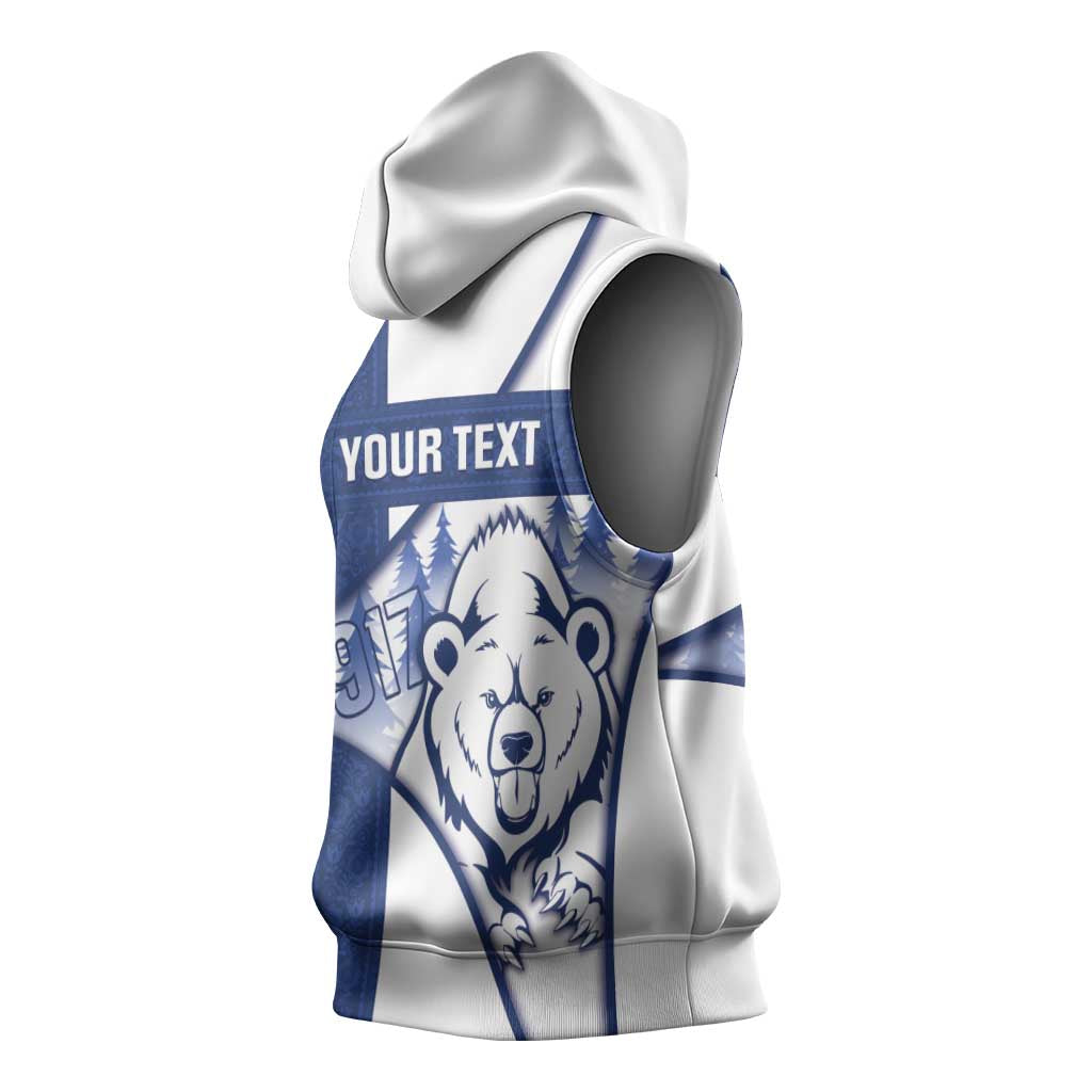 Personalised Finland Independence Day Sleeveless Hoodie Suomi 1917 Proud Flag Finnish Folk Pattern - Wonder Print Shop