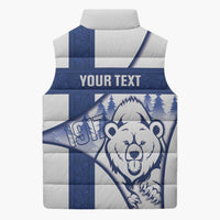 Personalised Finland Independence Day Sleeveless Puffer Jacket Suomi 1917 Proud Flag Finnish Folk Pattern - Wonder Print Shop