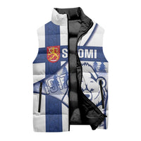 Personalised Finland Independence Day Sleeveless Puffer Jacket Suomi 1917 Proud Flag Finnish Folk Pattern - Wonder Print Shop