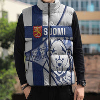 Personalised Finland Independence Day Sleeveless Puffer Jacket Suomi 1917 Proud Flag Finnish Folk Pattern - Wonder Print Shop
