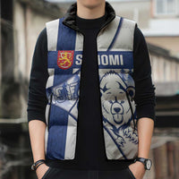 Personalised Finland Independence Day Sleeveless Puffer Jacket Suomi 1917 Proud Flag Finnish Folk Pattern - Wonder Print Shop