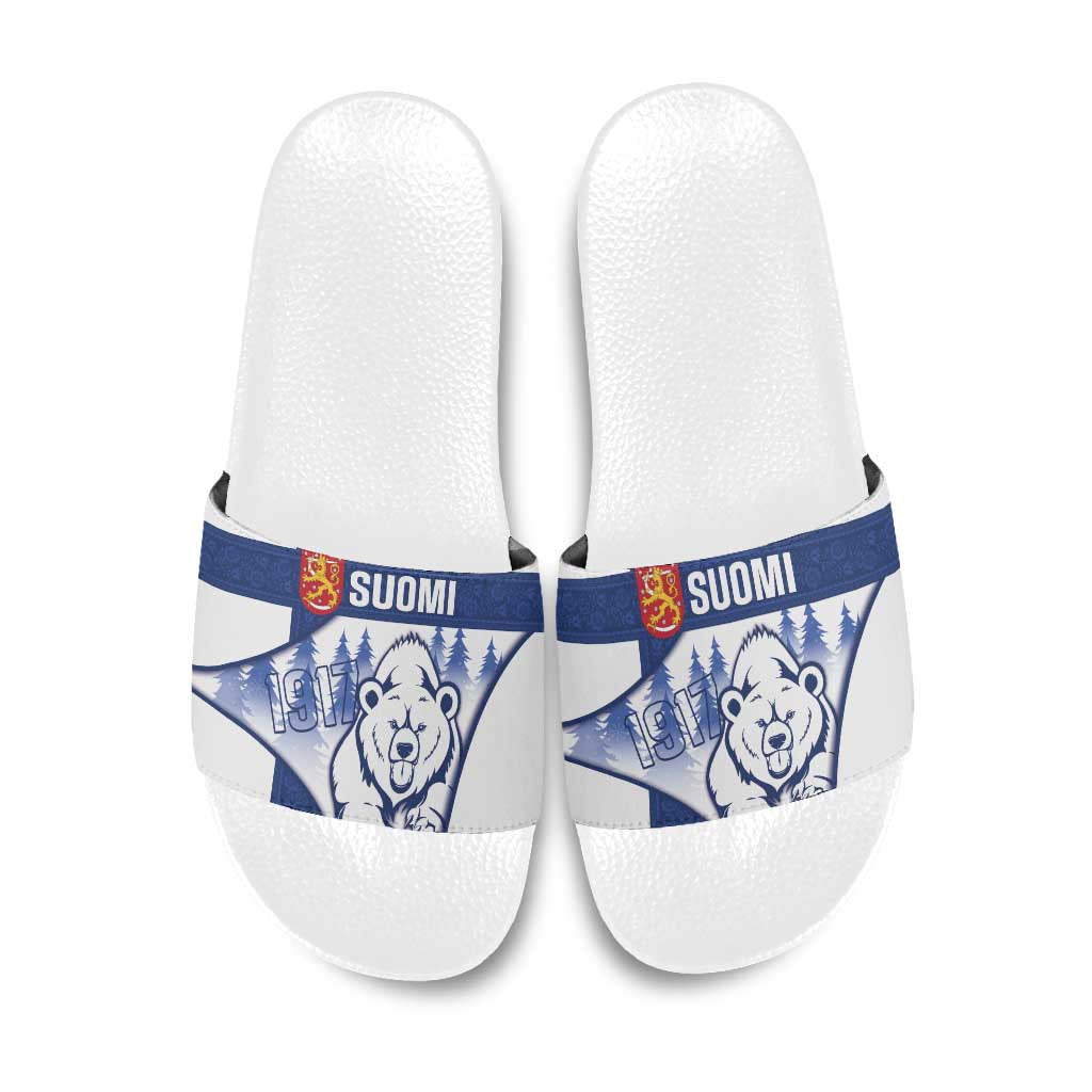 Finland Independence Day Slide Sandals Suomi 1917 Proud Flag Finnish Folk Pattern - Wonder Print Shop