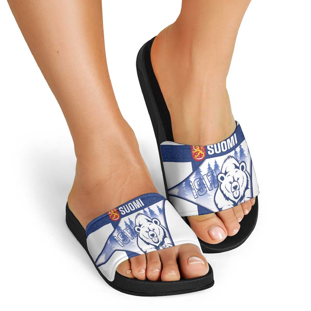 Finland Independence Day Slide Sandals Suomi 1917 Proud Flag Finnish Folk Pattern - Wonder Print Shop