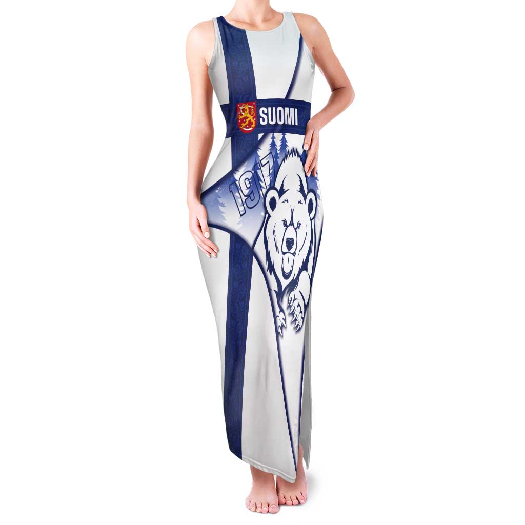 Personalised Finland Independence Day Tank Maxi Dress Suomi 1917 Proud Flag Finnish Folk Pattern - Wonder Print Shop