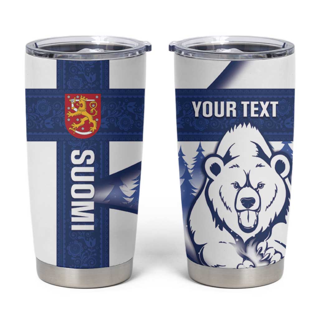 Personalised Finland Independence Day Tumbler Cup Suomi 1917 Proud Flag Finnish Folk Pattern - Wonder Print Shop