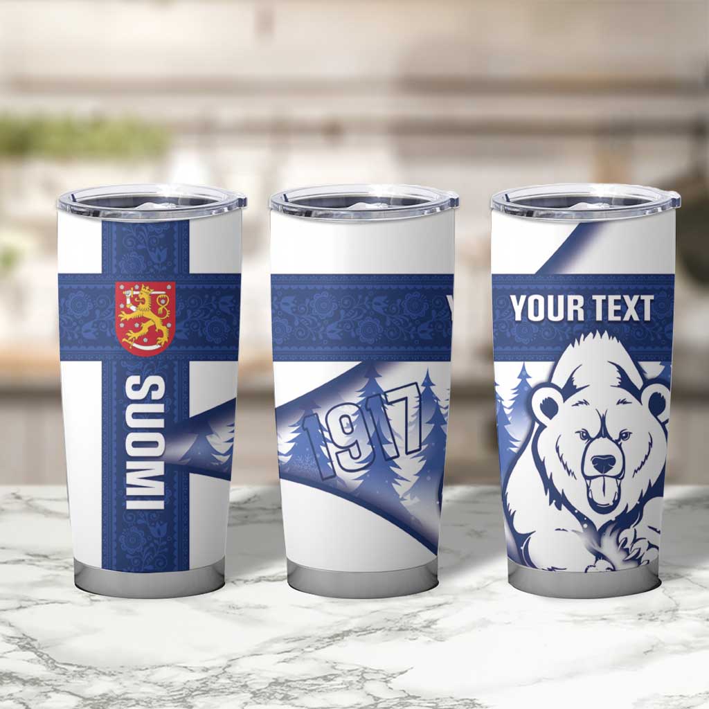 Personalised Finland Independence Day Tumbler Cup Suomi 1917 Proud Flag Finnish Folk Pattern - Wonder Print Shop