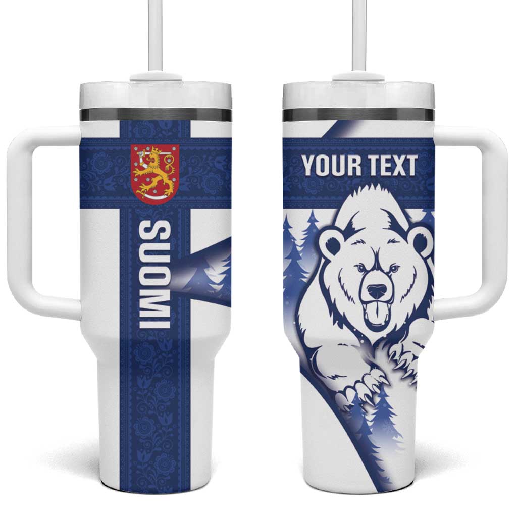 Personalised Finland Independence Day Tumbler With Handle Suomi 1917 Proud Flag Finnish Folk Pattern - Wonder Print Shop