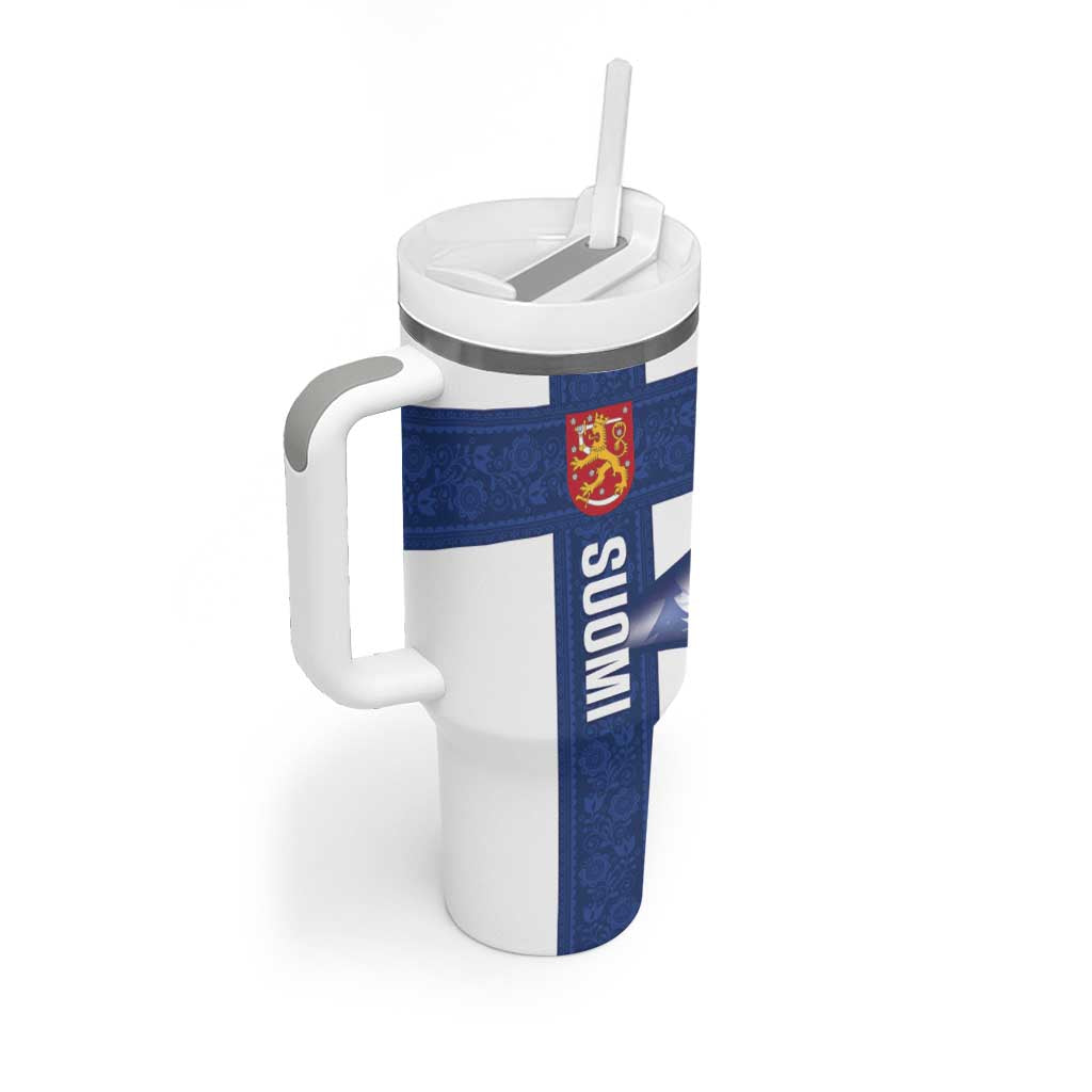 Personalised Finland Independence Day Tumbler With Handle Suomi 1917 Proud Flag Finnish Folk Pattern - Wonder Print Shop