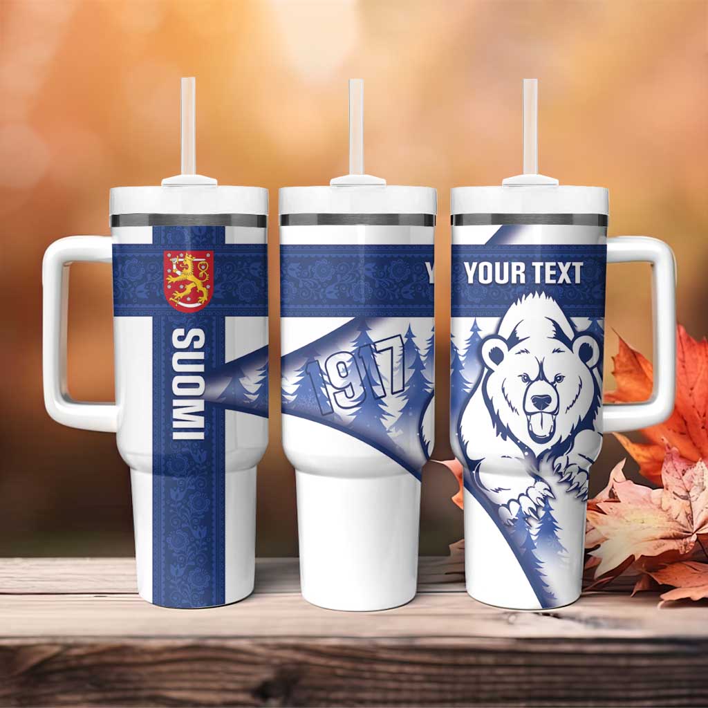 Personalised Finland Independence Day Tumbler With Handle Suomi 1917 Proud Flag Finnish Folk Pattern - Wonder Print Shop