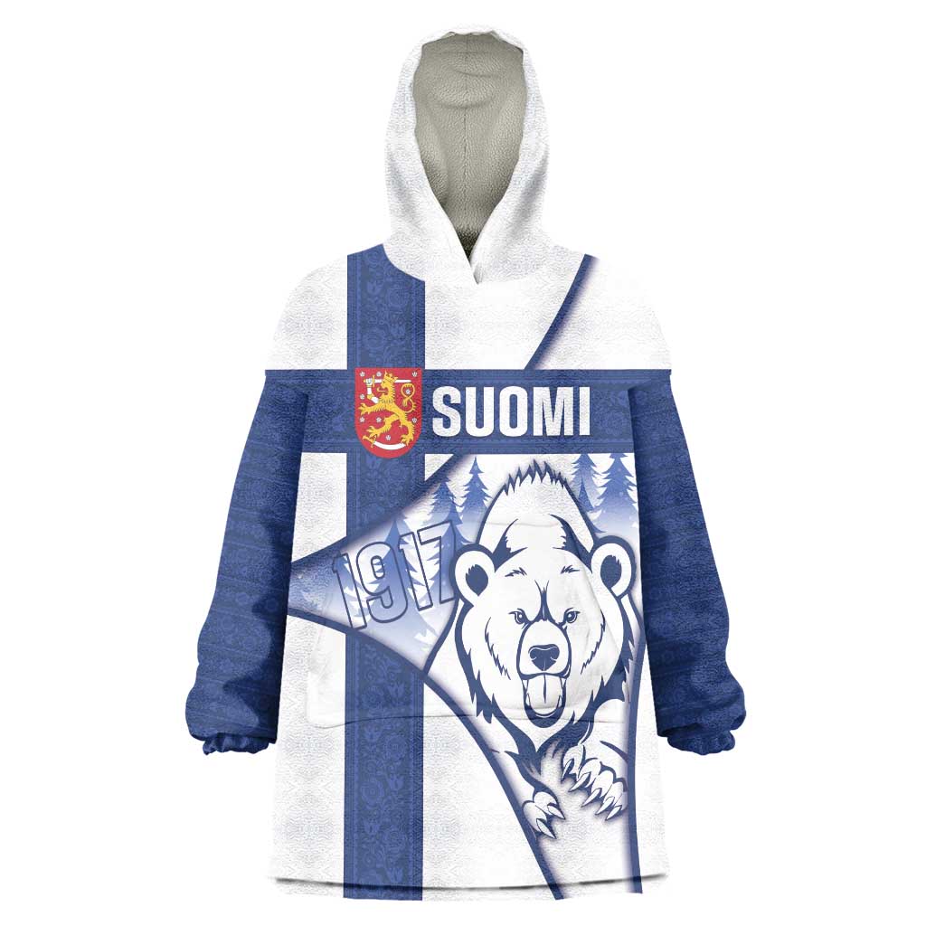 Personalised Finland Independence Day Wearable Blanket Hoodie Suomi 1917 Proud Flag Finnish Folk Pattern - Wonder Print Shop