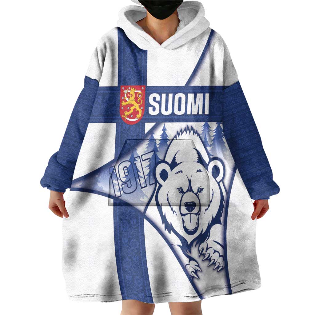 Personalised Finland Independence Day Wearable Blanket Hoodie Suomi 1917 Proud Flag Finnish Folk Pattern - Wonder Print Shop