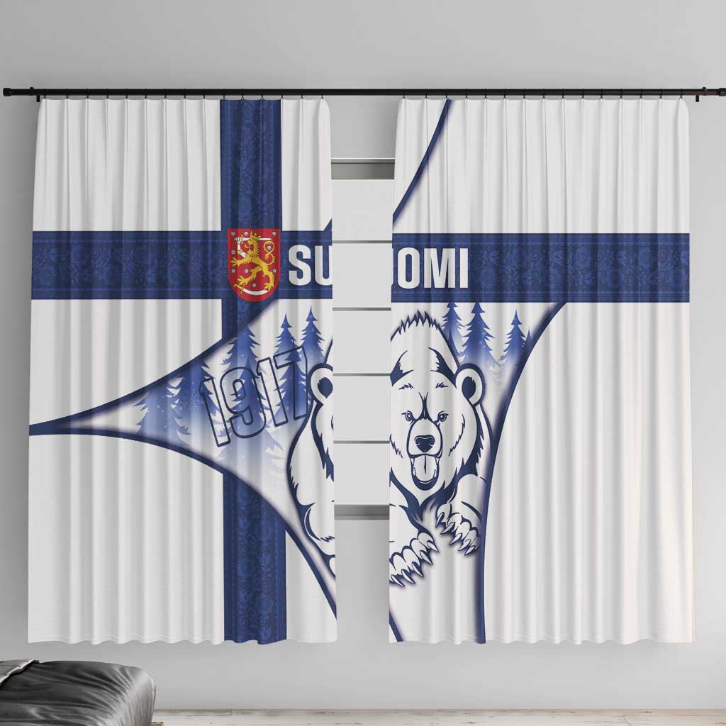 Finland Independence Day Window Curtain Suomi 1917 Proud Flag Finnish Folk Pattern - Wonder Print Shop