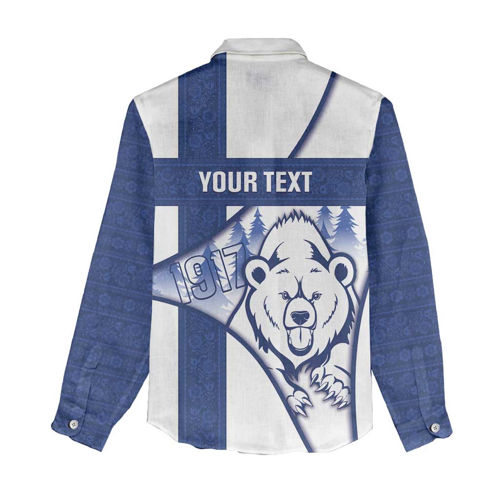 Personalised Finland Independence Day Women Casual Shirt Suomi 1917 Proud Flag Finnish Folk Pattern - Wonder Print Shop