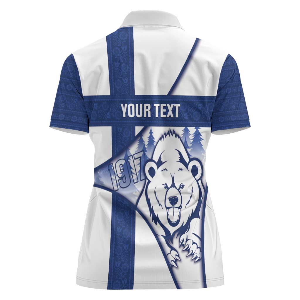 Personalised Finland Independence Day Women Polo Shirt Suomi 1917 Proud Flag Finnish Folk Pattern - Wonder Print Shop