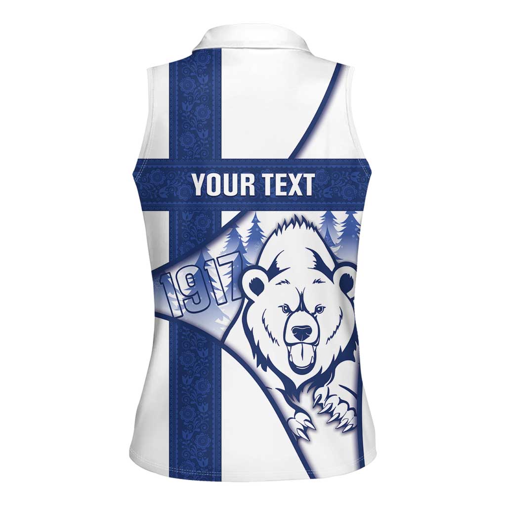 Personalised Finland Independence Day Women Sleeveless Polo Shirt Suomi 1917 Proud Flag Finnish Folk Pattern - Wonder Print Shop