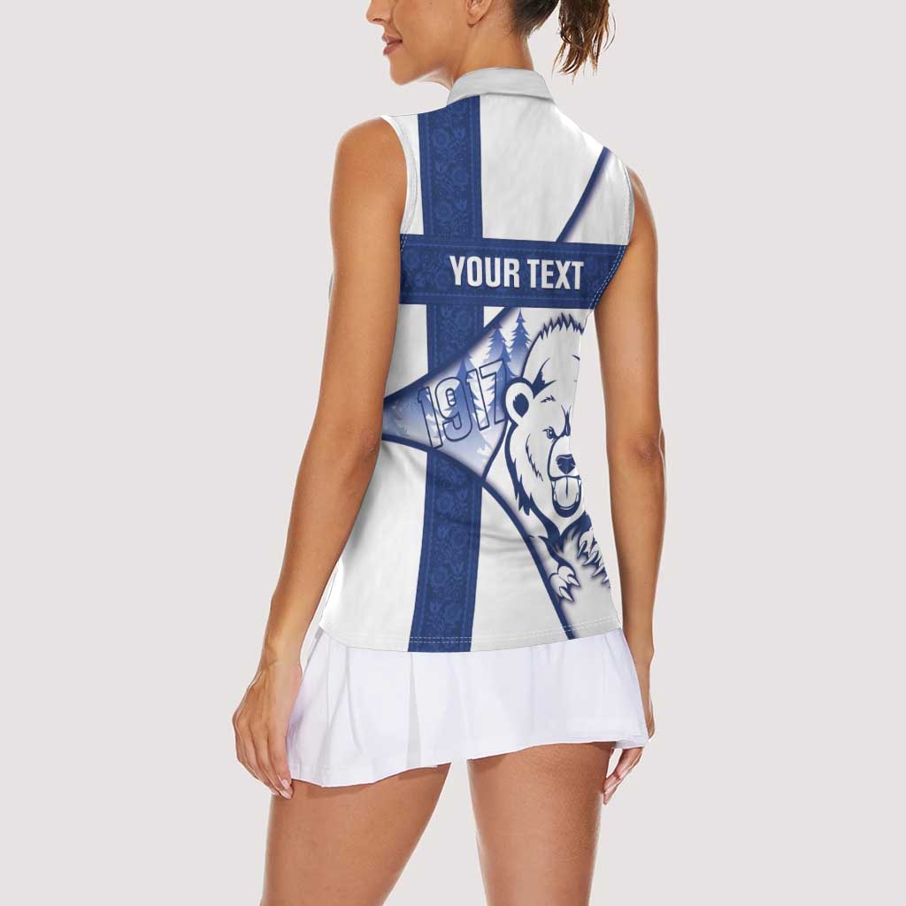 Personalised Finland Independence Day Women Sleeveless Polo Shirt Suomi 1917 Proud Flag Finnish Folk Pattern - Wonder Print Shop