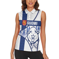 Personalised Finland Independence Day Women Sleeveless Polo Shirt Suomi 1917 Proud Flag Finnish Folk Pattern - Wonder Print Shop