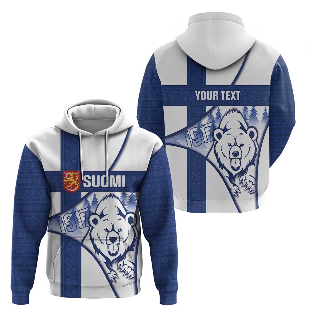 Personalised Finland Independence Day Zip Hoodie Suomi 1917 Proud Flag Finnish Folk Pattern - Wonder Print Shop