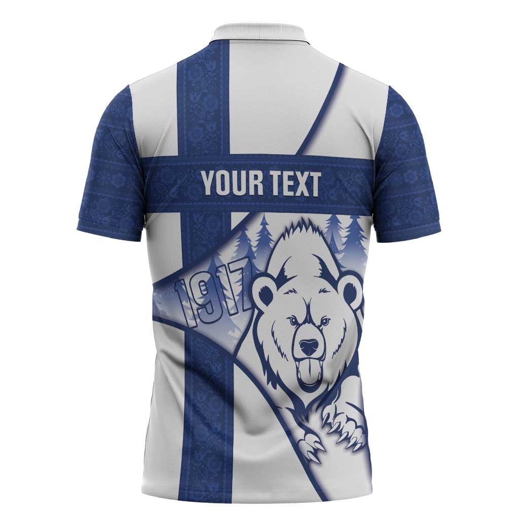 Personalised Finland Independence Day Zipper Polo Shirt Suomi 1917 Proud Flag Finnish Folk Pattern - Wonder Print Shop