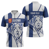 Personalised Finland Independence Day Zipper Polo Shirt Suomi 1917 Proud Flag Finnish Folk Pattern - Wonder Print Shop