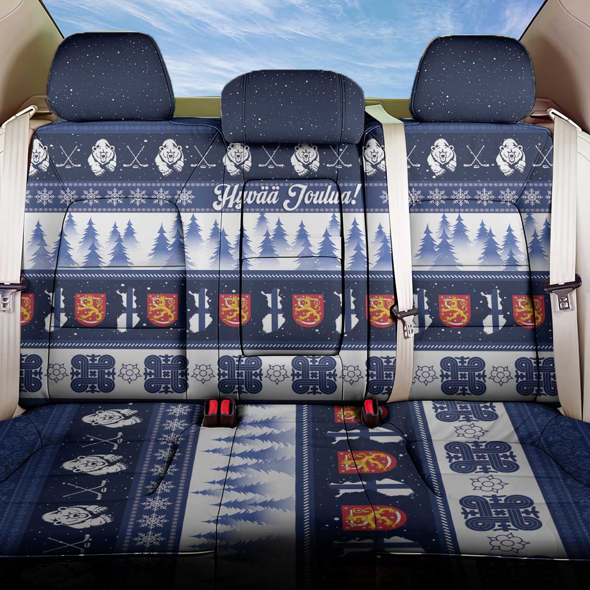 Finland Christmas Back Car Seat Cover Suomen Tasavalta Hyvaa Joulua - Wonder Print Shop