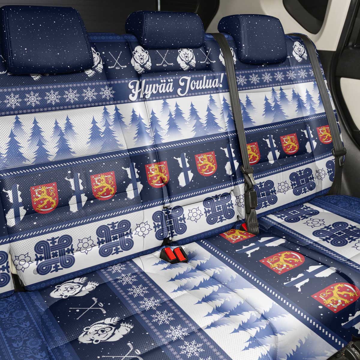 Finland Christmas Back Car Seat Cover Suomen Tasavalta Hyvaa Joulua - Wonder Print Shop