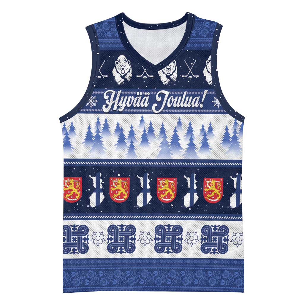 Finland Christmas Basketball Jersey Suomen Tasavalta Hyvaa Joulua - Wonder Print Shop