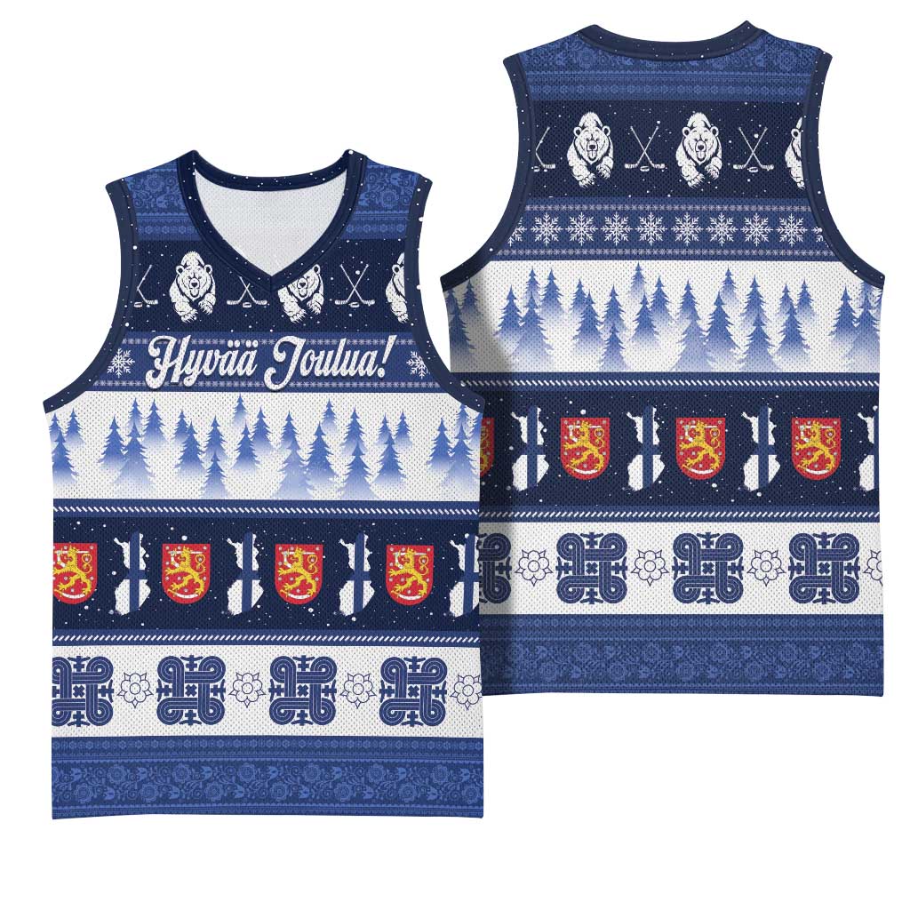 Finland Christmas Basketball Jersey Suomen Tasavalta Hyvaa Joulua - Wonder Print Shop