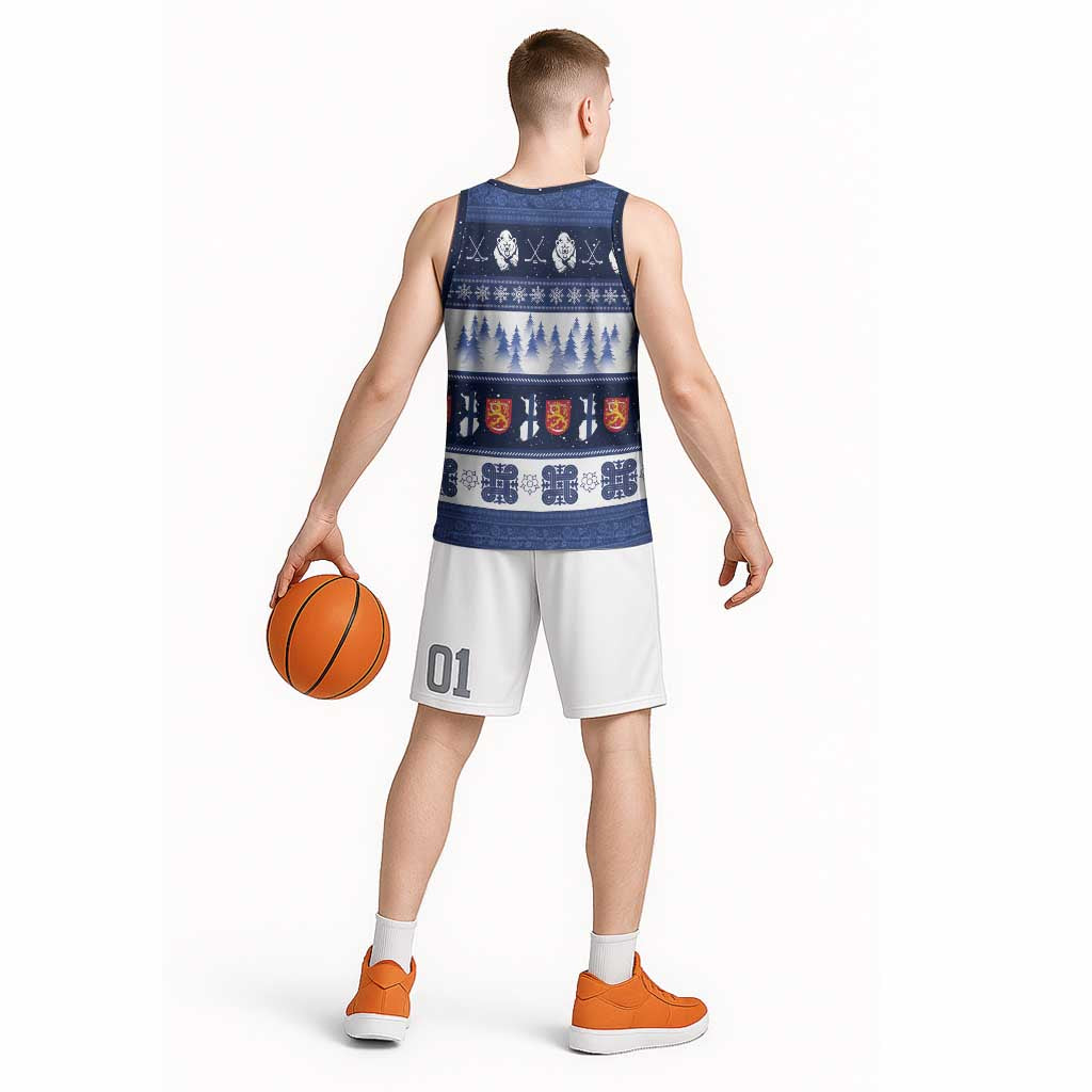 Finland Christmas Basketball Jersey Suomen Tasavalta Hyvaa Joulua - Wonder Print Shop