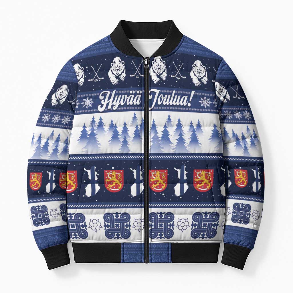 Finland Christmas Bomber Puffer Jacket Suomen Tasavalta Hyvaa Joulua - Wonder Print Shop