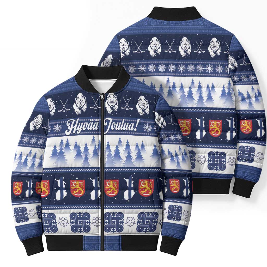 Finland Christmas Bomber Puffer Jacket Suomen Tasavalta Hyvaa Joulua - Wonder Print Shop