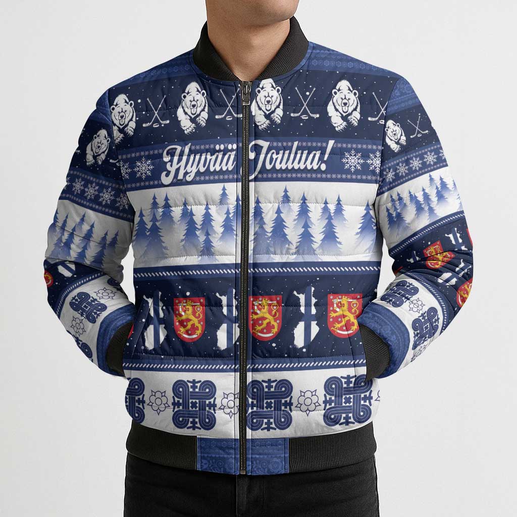 Finland Christmas Bomber Puffer Jacket Suomen Tasavalta Hyvaa Joulua - Wonder Print Shop