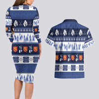 Finland Christmas Couples Matching Long Sleeve Bodycon Dress and Hawaiian Shirt Suomen Tasavalta Hyvaa Joulua - Wonder Print Shop