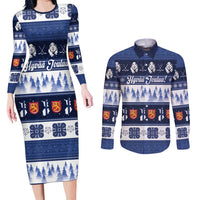 Finland Christmas Couples Matching Long Sleeve Bodycon Dress and Long Sleeve Button Shirt Suomen Tasavalta Hyvaa Joulua - Wonder Print Shop